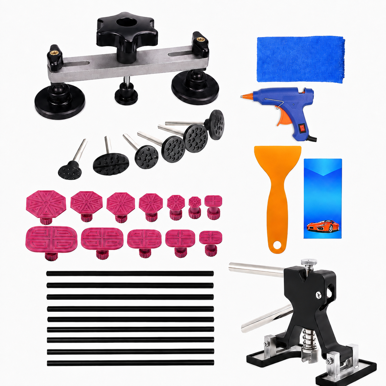 Compact PDR Dry Denting Kit with Dent Lifter, Bridge Puller & Glue Gun